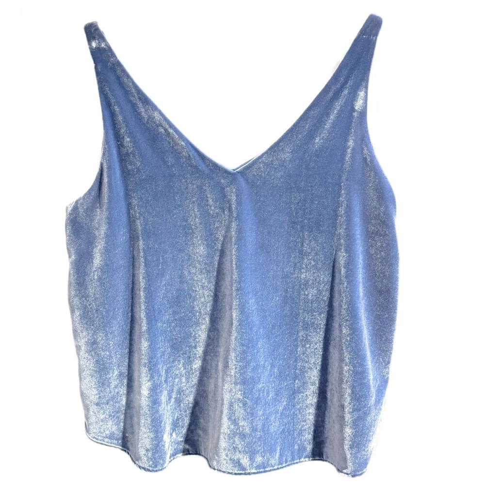 Loft Velvet Sleeveless Tank Top Oversized Vivid Sky Blue V Neck Size MP NWT